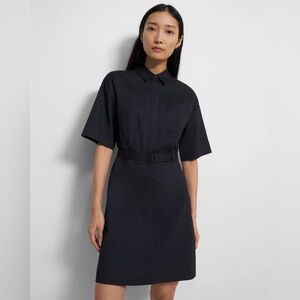 Theory Linen Blend EUC Utility Black Belted Shirt Dress Mini
